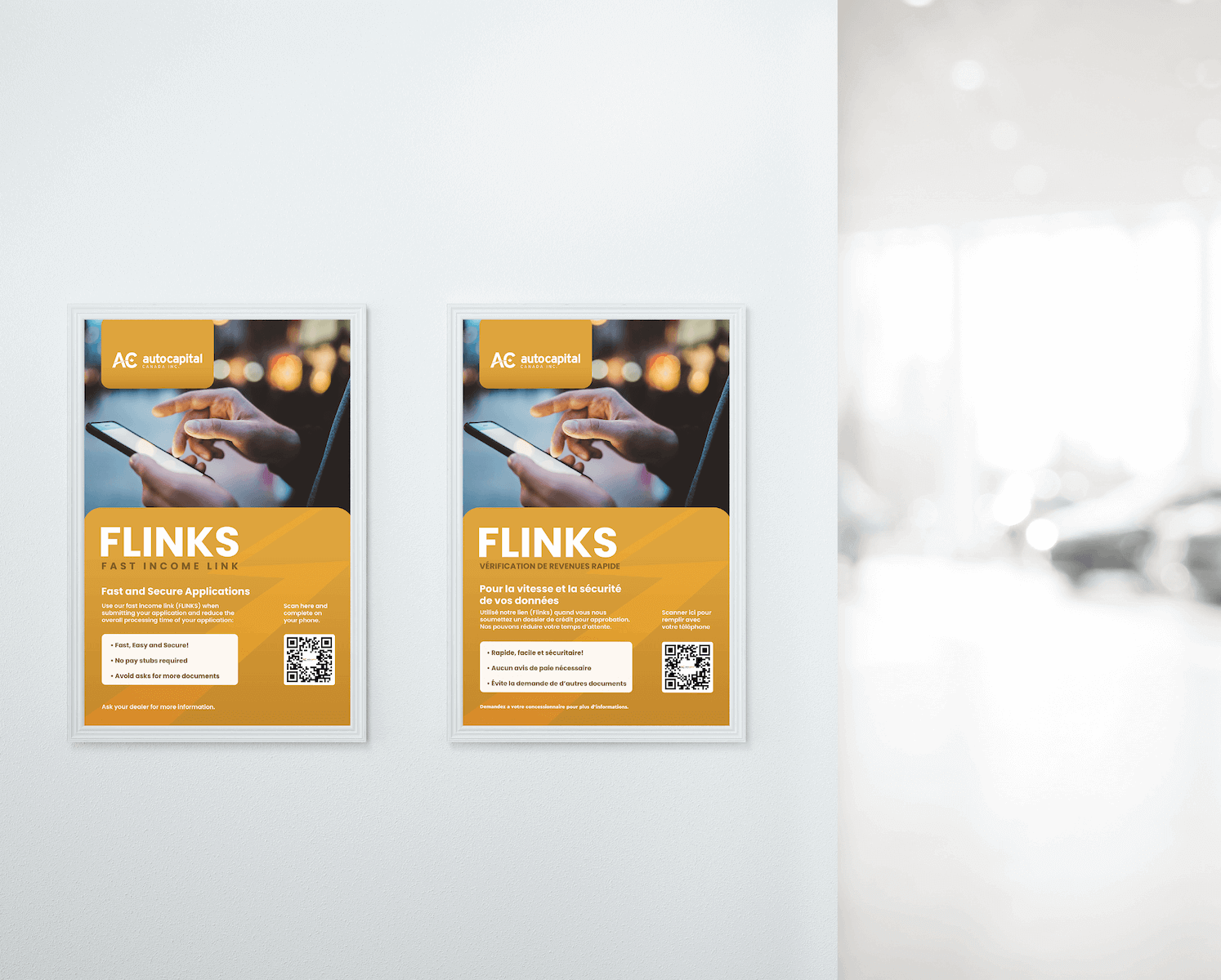 Posters hanging on a wall about car loans