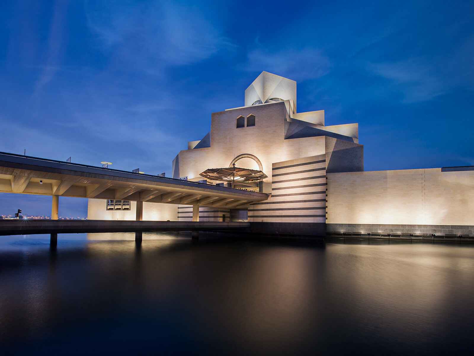 Night shot of Museum of Islamic Arts in Qatar